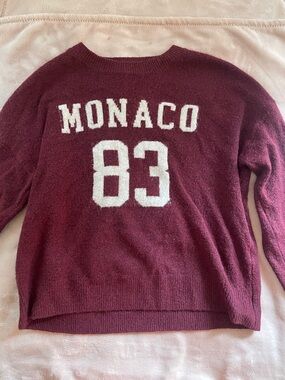 Women’s Maroon Crewneck Sweater with monaco Graphic